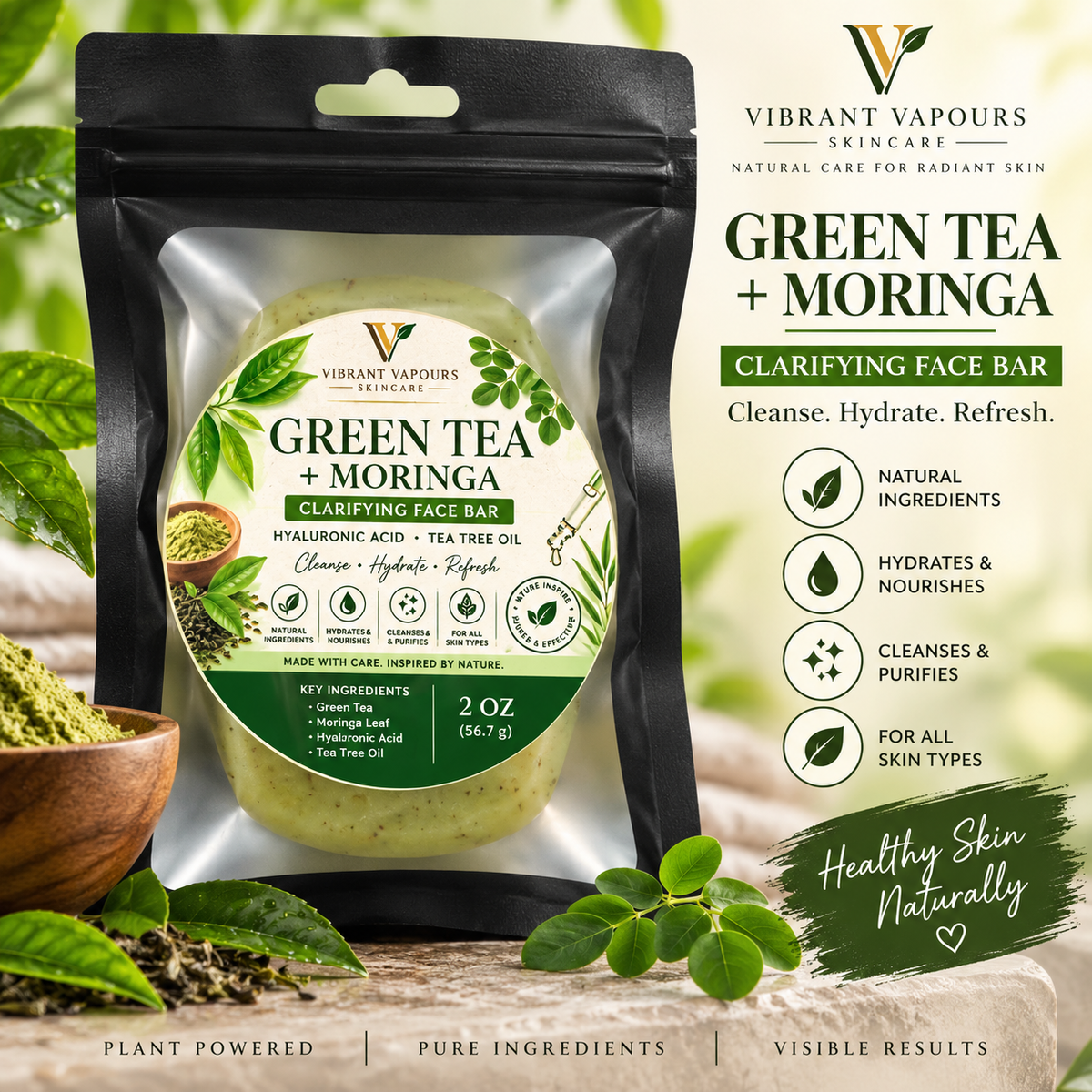 GREEN TEA + MORINGA CLARIFYING FACE BAR